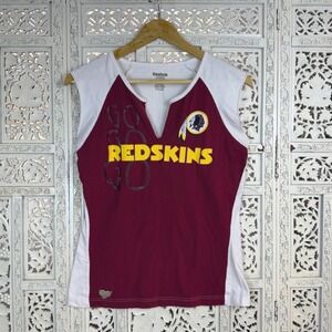 Washington Redskins Commanders Reebok Logo Cap Sleeve Fitted Womens T Shirt Sz L